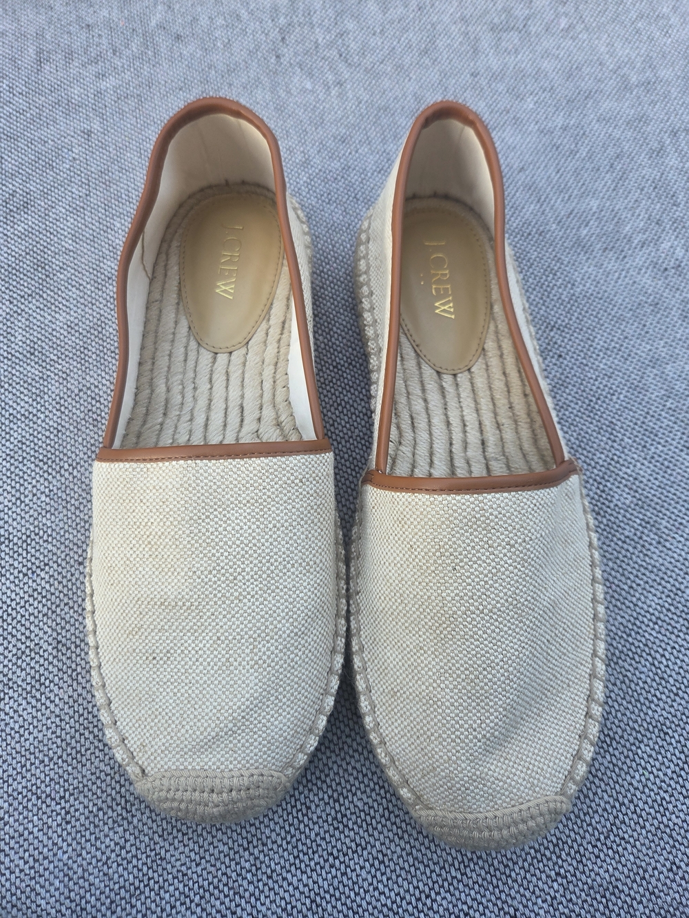 J.Crew Canvas Espadrille Flats Cream Tan Slip On Loafers Size 9.5 - Picture 8 of 8